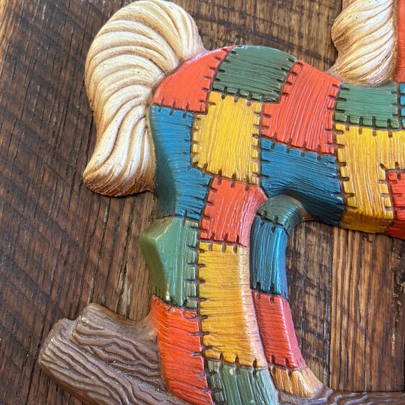 Vintage Hand-Painted Patchwork Quilt Rocking Horse Wall Hanging Nursery child ro - Picture 3 of 8